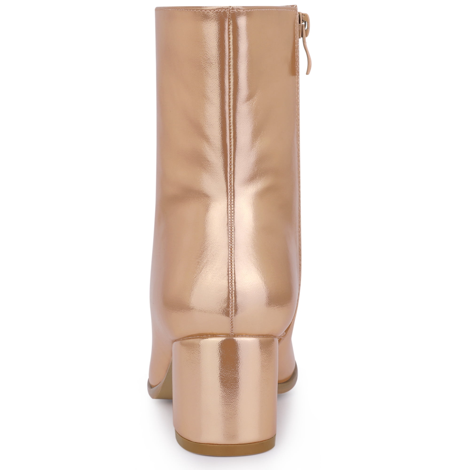 DARING DIVA Metallic Boots Square Toe Chunky Heel Gogo Ankle Boots Rose Gold 7