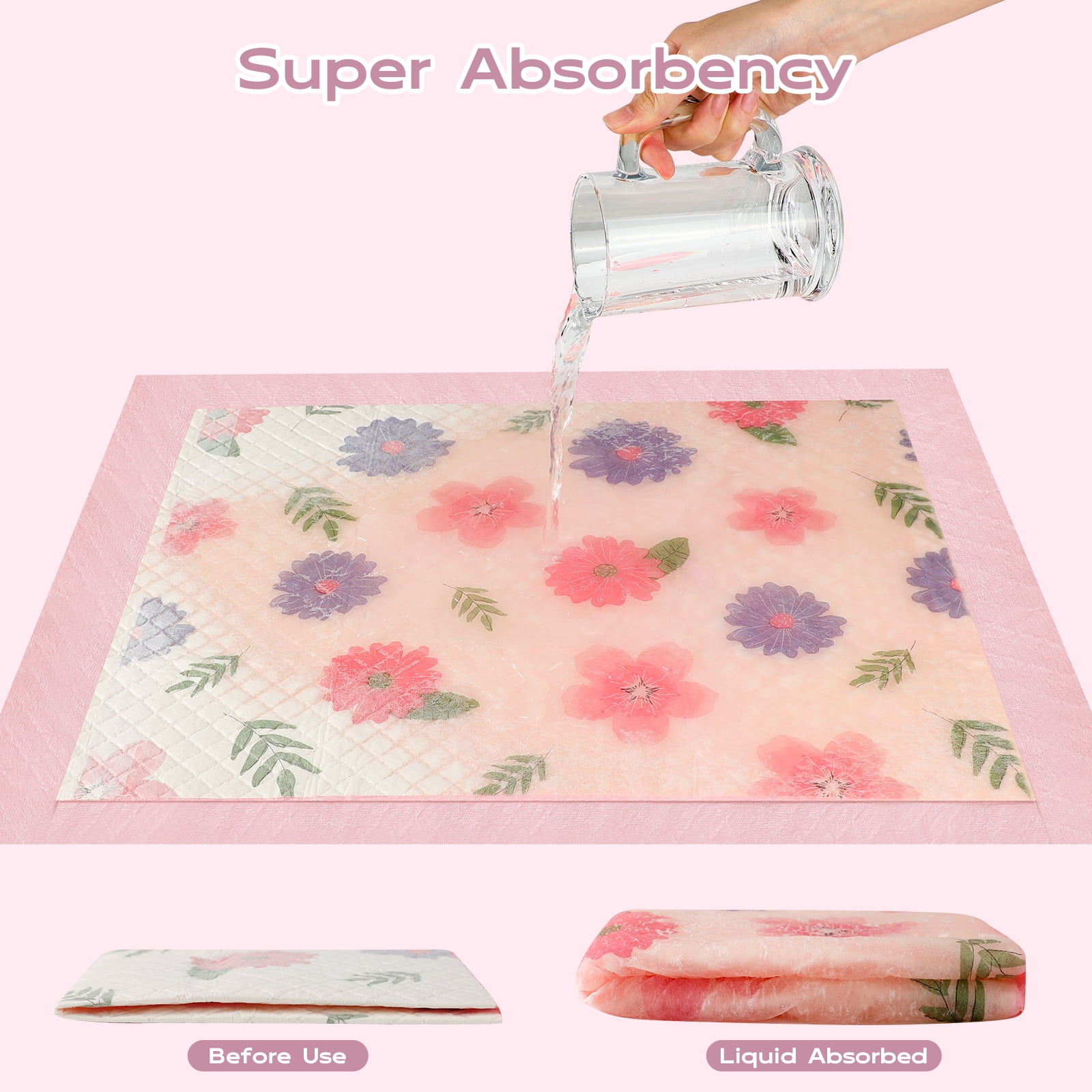 ROSYNEY Thicken Puppy Pads, 7 Layer Printed Pink Dog Pads, 24"x 18", 50 Count