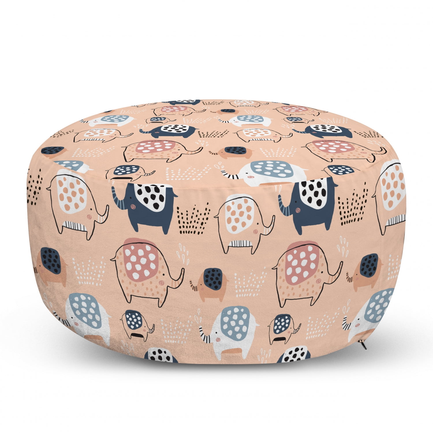Animal Ottoman Pouf, Zoo Elephants Funny Childish Safari Jungle Wilderness Nursery, Decorative