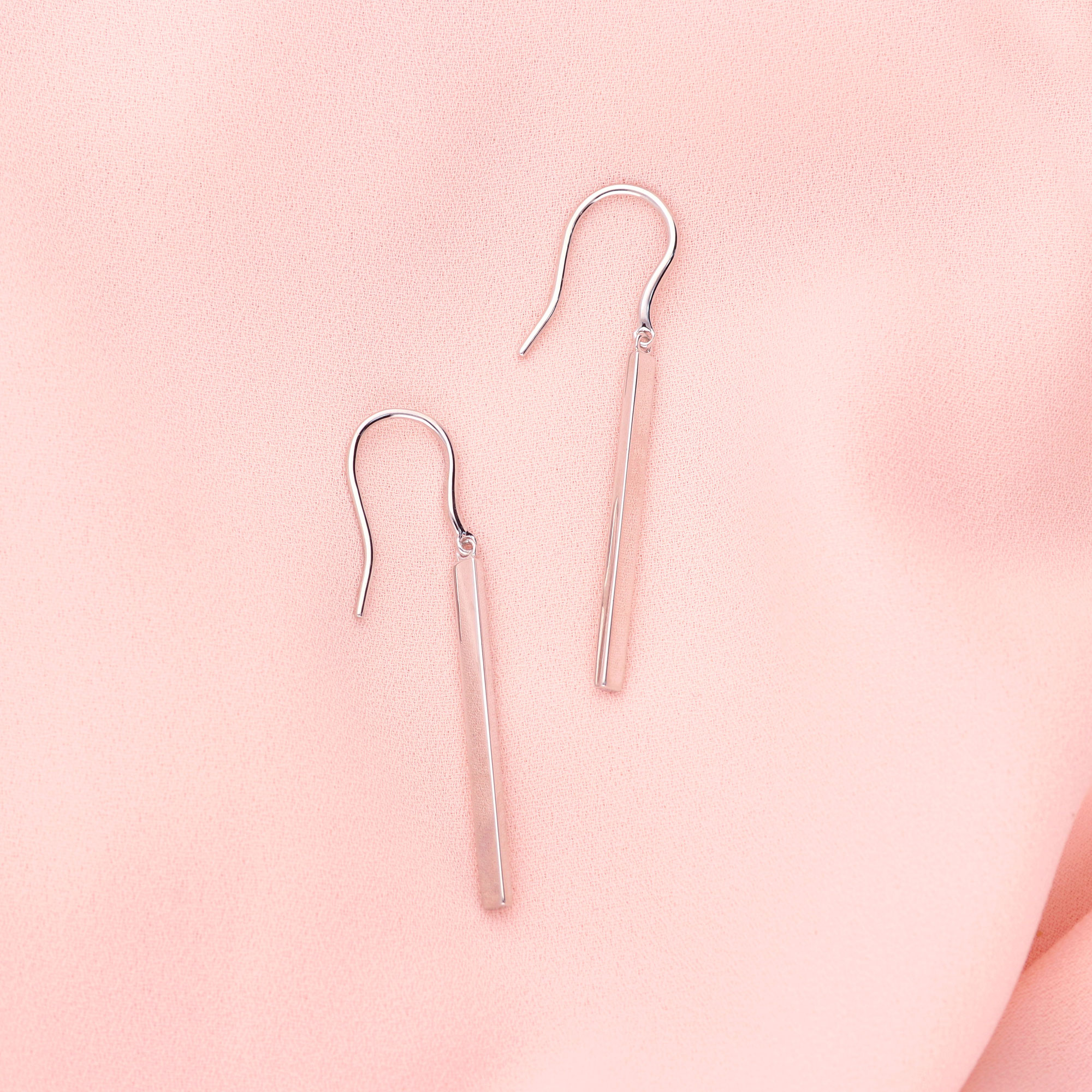 BERRICLE Sterling Silver Bar Fashion Fish Hook Dangle Drop Earrings for Women, Rhodium Plated