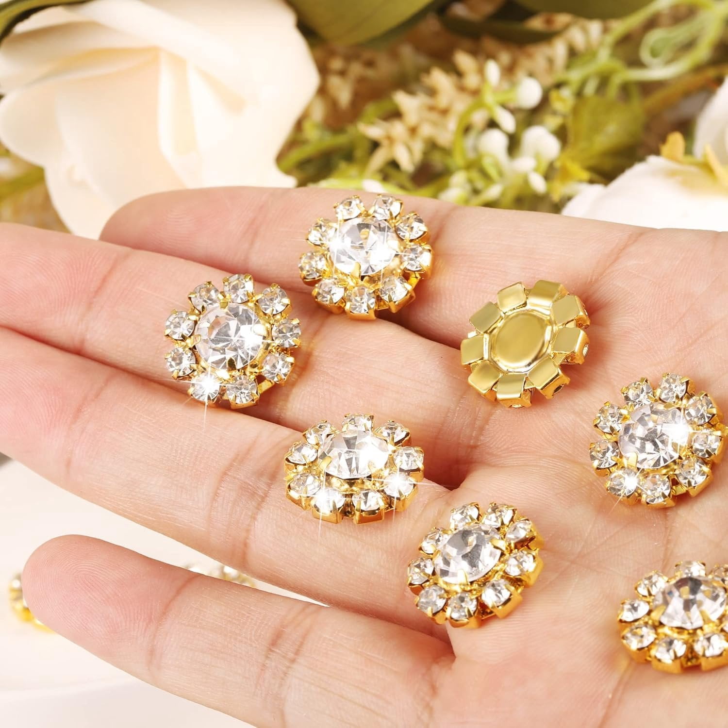 Wholesale 24 count 16MM  Metal Clear Rhinestone Glass Buttons Embellishments Bulk for Craft (Flat)