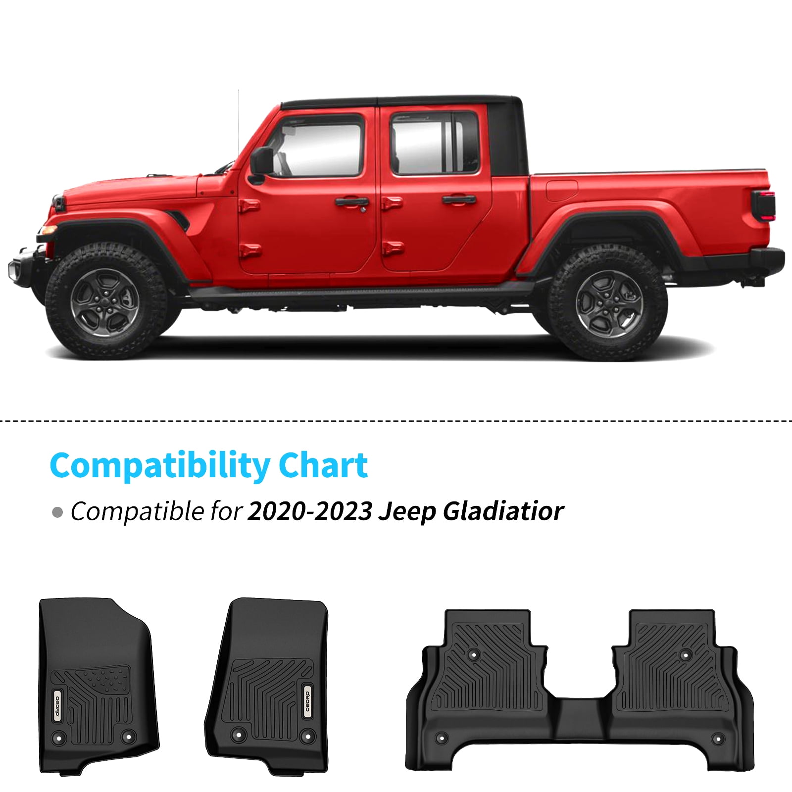 RVNI Floor Mats Liners for 20-23 Jeep Gladiator 4 Door TPE Floor Carpet