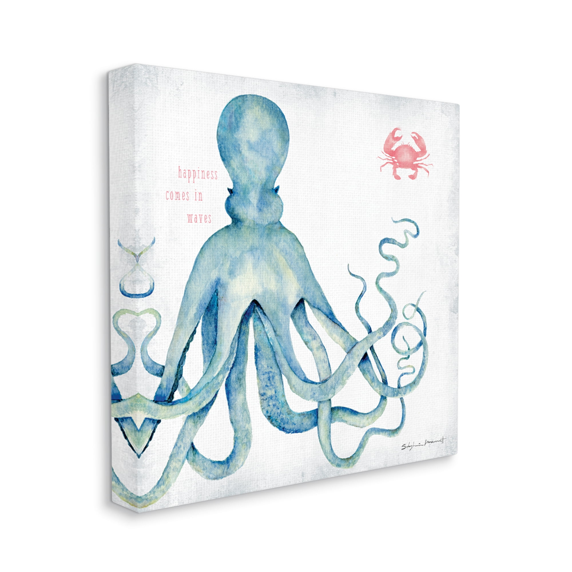 Stupell Industries Happiness Comes in Waves Blue Octopus Red Crab, 30 x 30, Design by Stephanie Workman Marrott