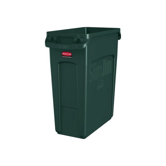 Rubbermaid® Commercial Slim Jim With Venting Channels, Rectangular, Plastic, 16 Gal, Green