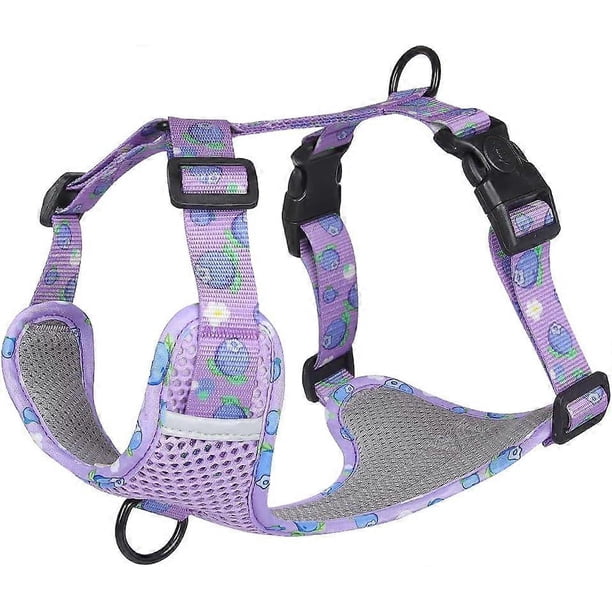 Dog Breathable Harness for Summer, No Pull Adjustable D-Ring Reflective Harness Webbing Walking Harness for Small Meduim Large Dogs(Purple,L)