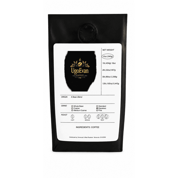 UgoEvan Coffee Espresso Ground Bold Roast 6 Bean Blend 12oz