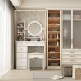 thumbnail image 5 of MONSLIPA Makeup Vanity Dressing Table w/Drawers and Shelves, Sturdy Vanity Set w/Lighted Mirror, White Dresser Desk & Cushioned Stool, 5 of 10