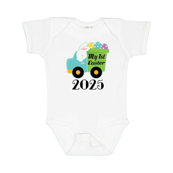 Inktastic Babys 1st Easter 2025 Truck Boys Baby Bodysuit