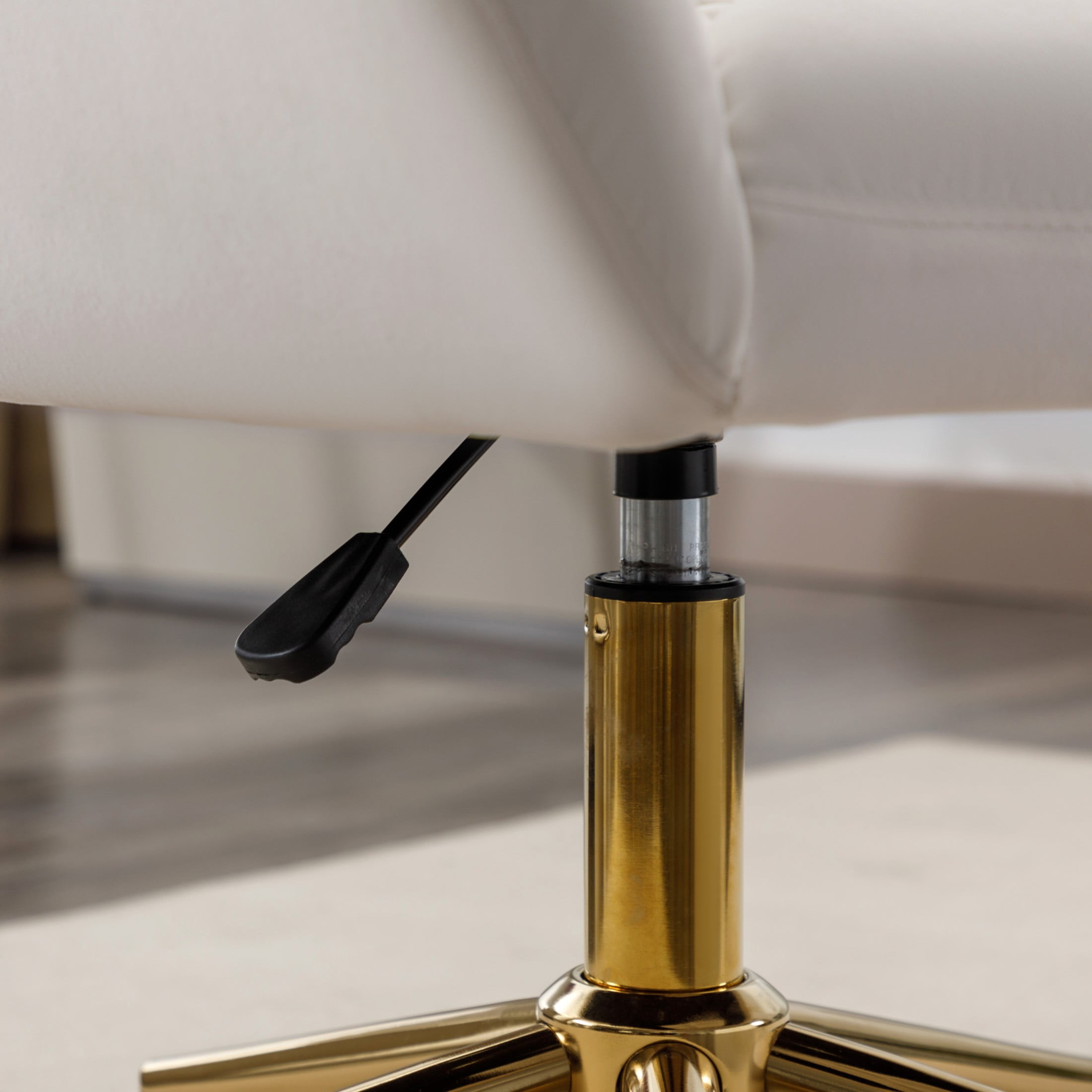Noble House Rostin Velvet Swivel Home Office Chair, Ergonomic Makeup Vanity Seat with Adjustable Gold Base, Ivory