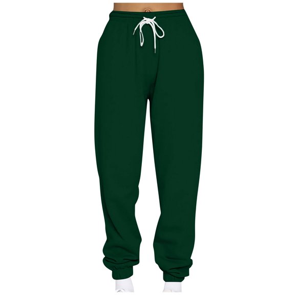Agkizg Women's Winter Fleece Lined Pants,Women's Fall Winter Straight Leg Loose Fitting Sweatpants Fashion Drawstring High Waist Cuffed Ankle Fleece Lined Casual Sports Pants