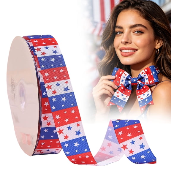 Patriotic Wired Ribbon, 1.57 x 196.85 Inch, Red White Blue Star, Stripe & Plaid 4th of July Ribbon, Independence Day Ribbon For Wreaths Bows Crafts Memorial Day Veterans Day Decoration