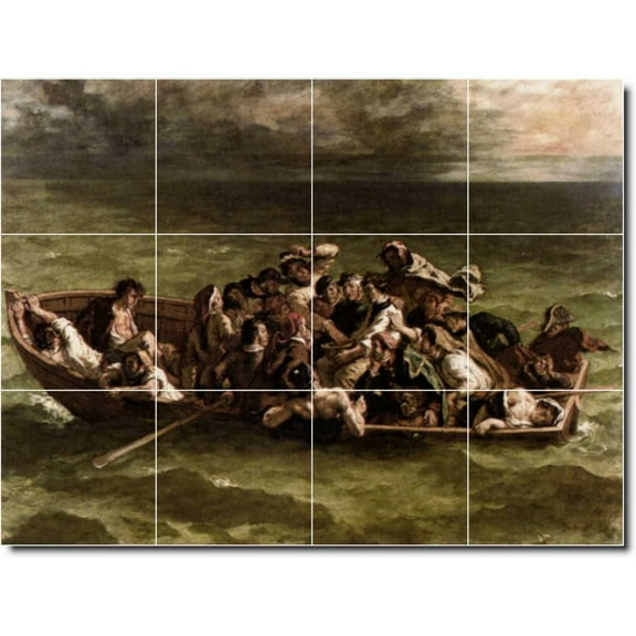 Ceramic Tile Mural-Eugene Delacroix Ships Bathroom Tile Mural 24. 17" w x 12.75" h using (12) 4.25 x 4.25 ceramic tiles