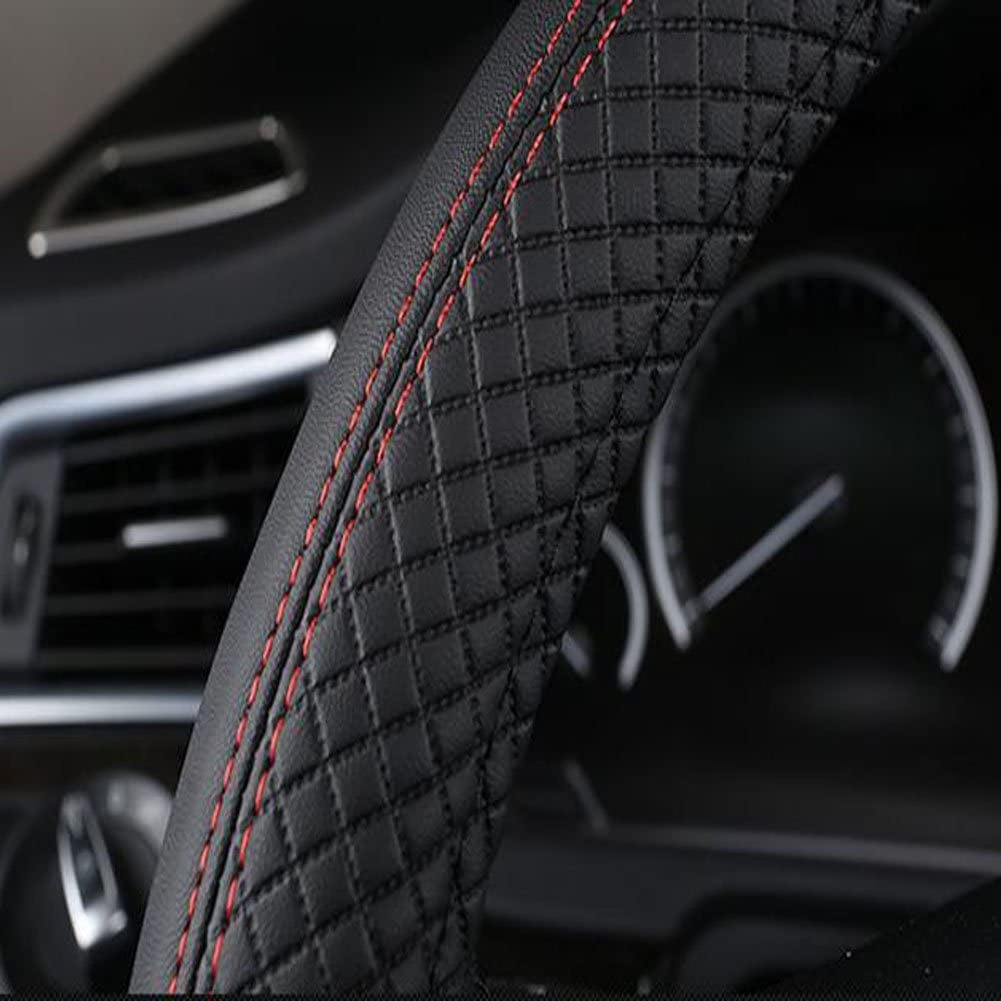 Car Steering Wheel Cover Leather Universal 15 Inch Fit, Anti-Slip Odor-Free, Black Blue
