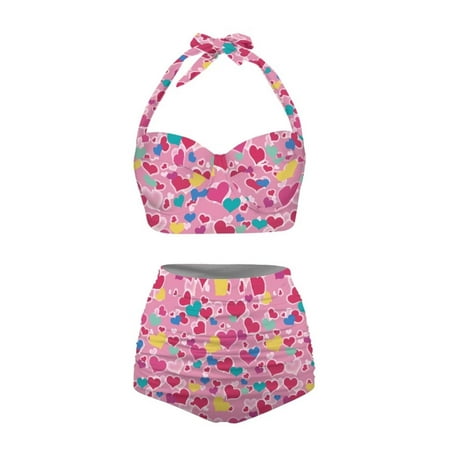 NETILGEN Ladies 2 Piece Swimsuit with Wrap with Romantic Heart Print  High Waisted Thong Bikini Sets for Women Elastic  Elegant Women Bikini Swimsuit Sexy