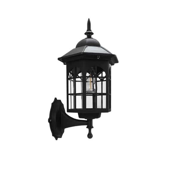 Solar Wall Sconce Outdoor with Vintage Lantern Design, 1-Light, Black Metal, for Patio and Garden, Outdoor Wall Lantern