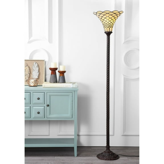 JONATHAN Y White Tiffany-Style 70" Torchiere LED Floor Lamp, Bronze, JYL8007A