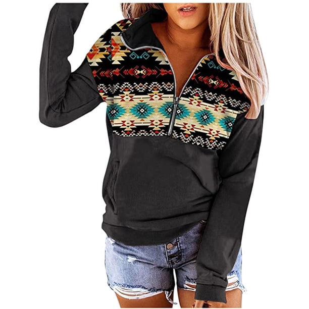 Moda mujer manga larga otoño impresión cremallera blusa sudaderas jerseys camisas Tops Fridja fhghd2585