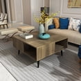 thumbnail image 4 of Ronas 35" Modern Square Coffee Table with Open Storage Shelf, Solid Wood Legs, Quality Engineered Wood, Walnut Finish, 4 of 7