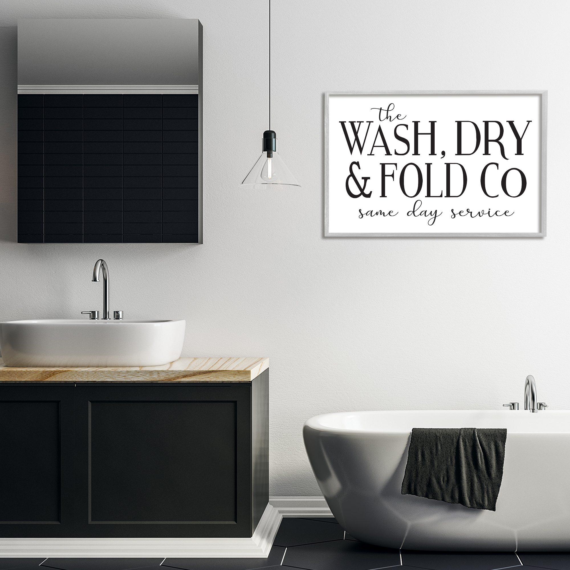 Stupell Industries Same Day Service Laundry Typography Painting Gray Framed Art Print Wall Art, 30 x 20