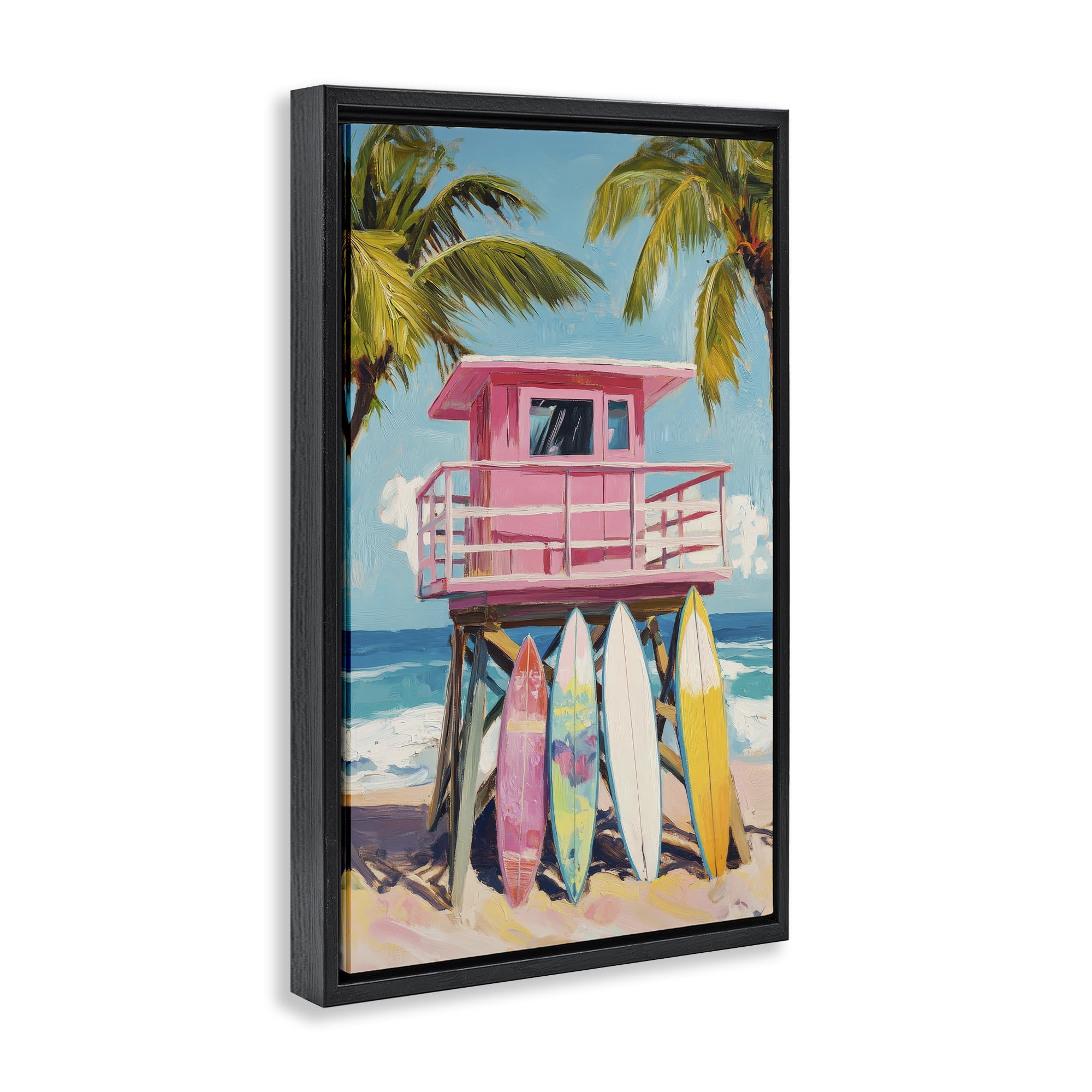 Stupell Industries High Pink Surf Shack Black Framed Floater Canvas Wall Art, design by Petal Prints Design