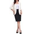thumbnail image 2 of Blazer de oficina inspirador CHIC para mujer, con cuello chal, mangas 3/4 arrugadas, blazer de traje elegante, color crema blanco, 2 of 6