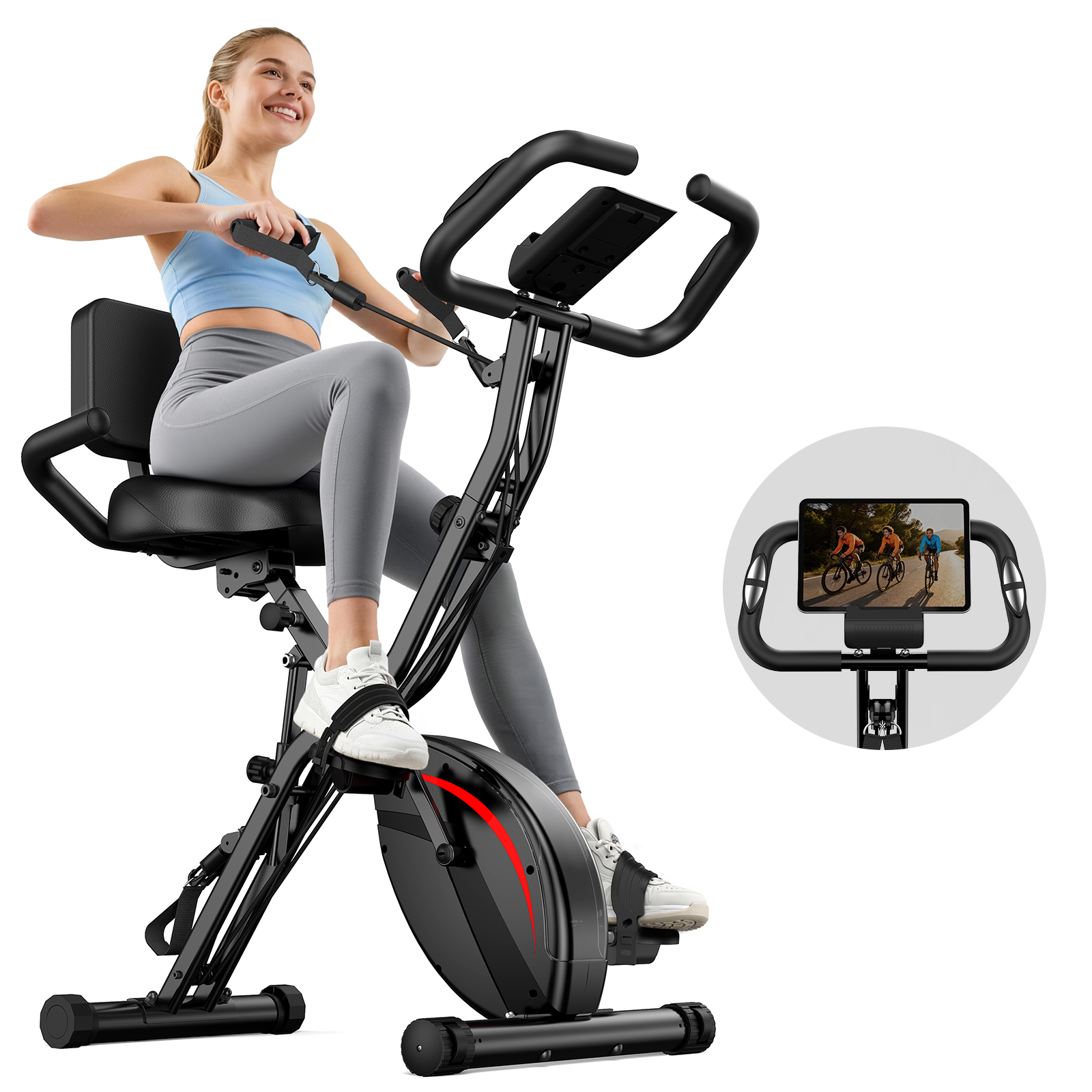 UPGO 5 IN 1 Folding Exercise Bike with 6.6 LBS Flywheel & 16 Levels of Resistance, 330LB Weight Capacity Indoor Workout Cycling Bike for Home Gym