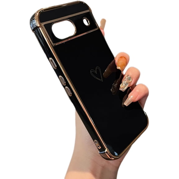 Designed for Google Pixel 8a 6.1 inch Case,Cute Plating Edge Love Hearts Pattern with Camera Lens Protection Phone Cover for Girls Women