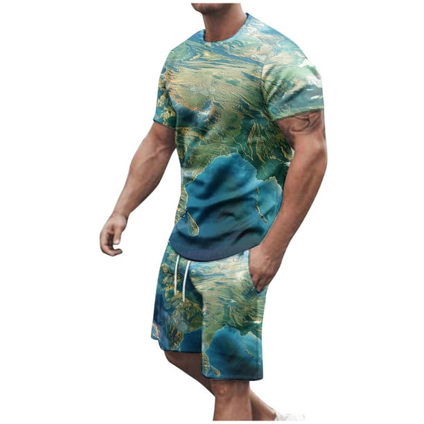 Mens Summer Clothes Drawstring Shorts Co Ord Sets Shirt And T-Shirt Men's T-Shirts Men 2 Piece Short Set Outfits Sportswear Beach Holiday Tennis
