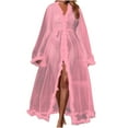 thumbnail image 2 of Qertyioot Wrap Robe for Womens,Mesh Long Nightgown With Perspective Nightwear Under $20, 2 of 5