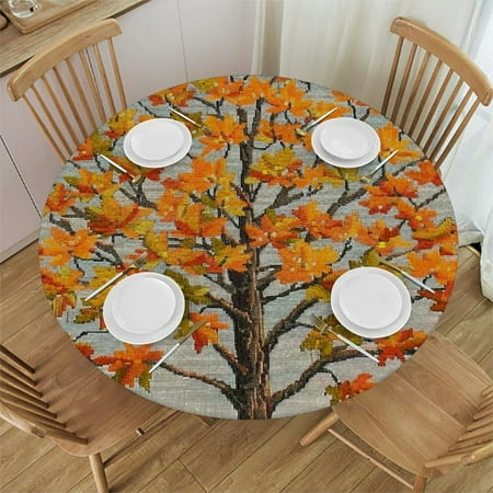 

Leisuo Orange Leaves Round Tablecloth Washable for Home Kitchen Outdoor Decoration 100% Polyester Fiber 42 -46