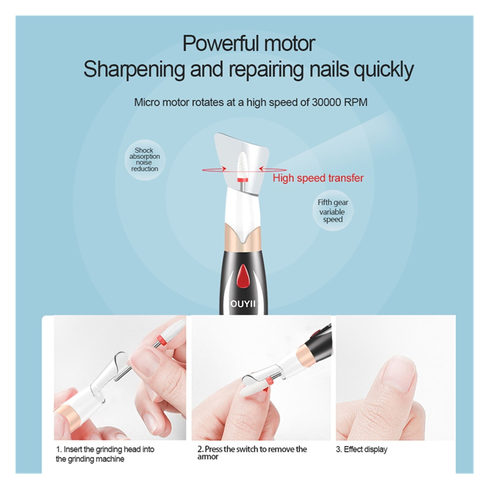 Cordless Electric Nail Drill Machine, Rechargeable Nail File Milling Cutter For Manicure Pedicure Gel Remover, Sander Nails Tools ,Lightweight and Portable