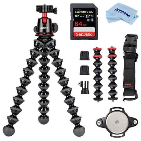 UPC: 0192223120587 | Free Kit With GorillaPod 5K Kit with Rig for DSLR Camera  11 lbs Capacity  17  Folded Length  Black/Charcoal/Red – With 64GB U3 SDXC Card  Microfiber Cloth