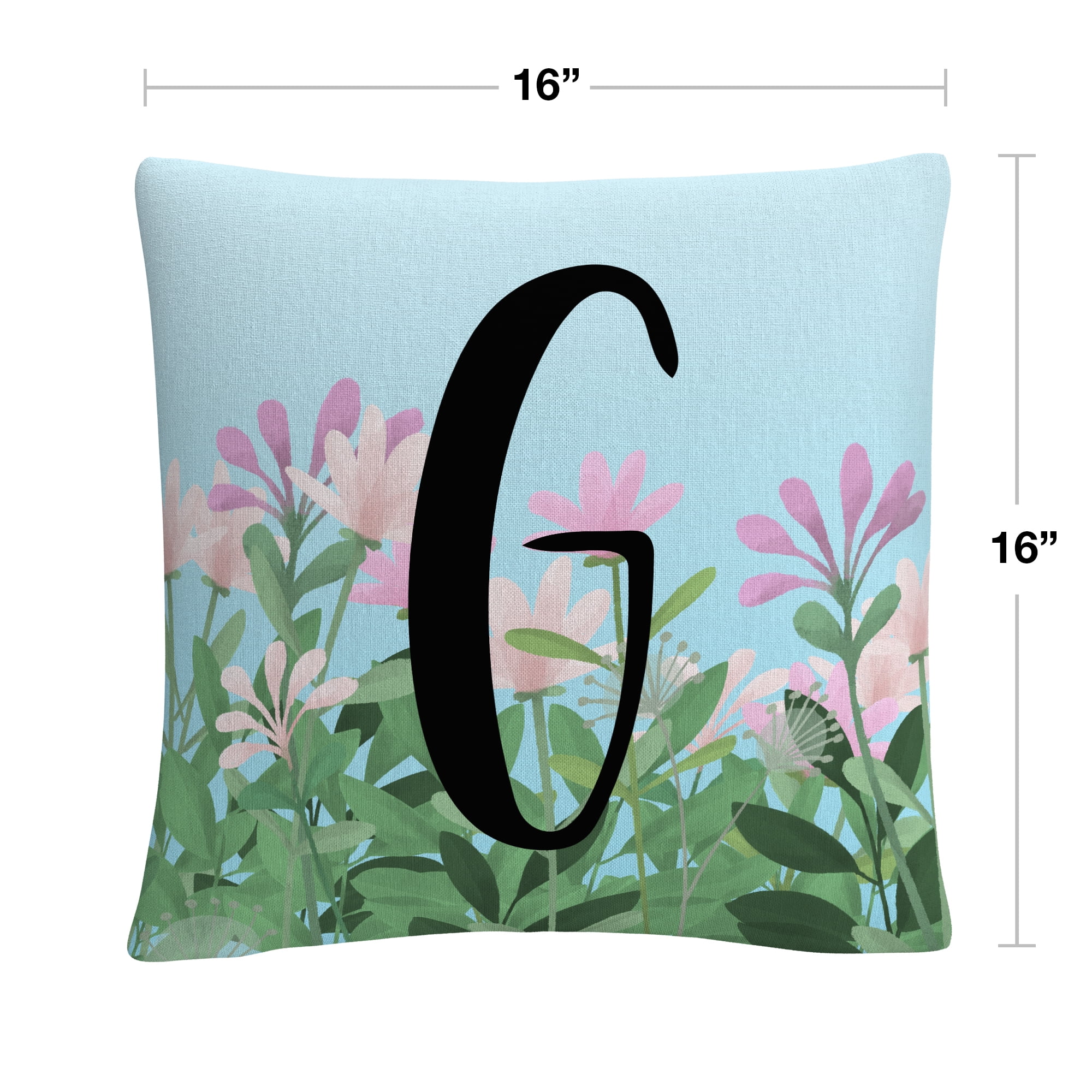 Pink Floral Garden Letter Illustration G By Abc 16 X 16 Decorative Throw Pillow