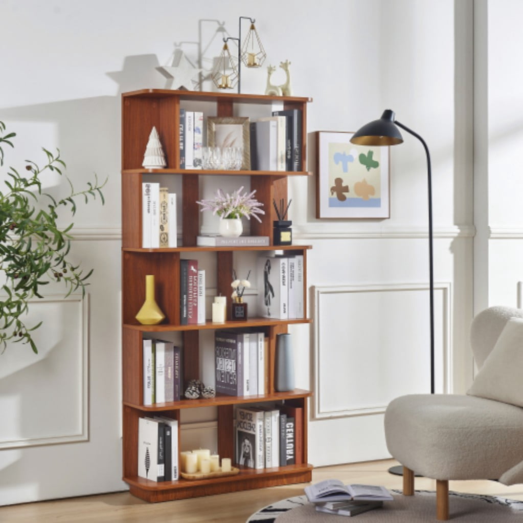 5-Tier Bookshelf, 31.5" Wide Modern Open Bookcase with 30" Shelf Clearance, Free Combination Storage Shelves, MDF Display Rack for Living Room, Bedroom & Home Office, Dark Oak