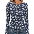 thumbnail image 2 of Sexlip Womens Floral Printed Blouse Long Sleeve Round Neck Design Soft Fabric Relaxed Silhouette for Daily Lounge Blue XXL, 2 of 6