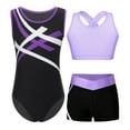 thumbnail image 2 of TiaoBug 3 Pcs Gymnastics Dance Outfits for Girls Training Workout Sleeveless Leotard Bras with Shorts Set Purple 14, 2 of 5