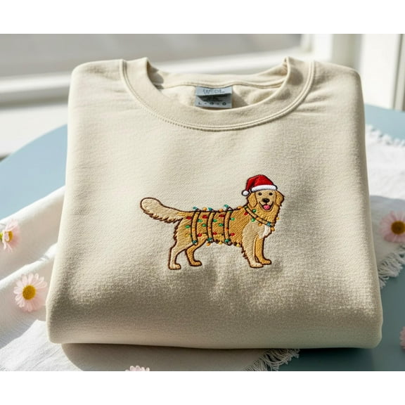 Golden Retriever Christmas Embroidered Sweatshirt, Dog Lover Holiday Sweater, Funny Santa Dog Shirt, Pet Owner Xmas Gift