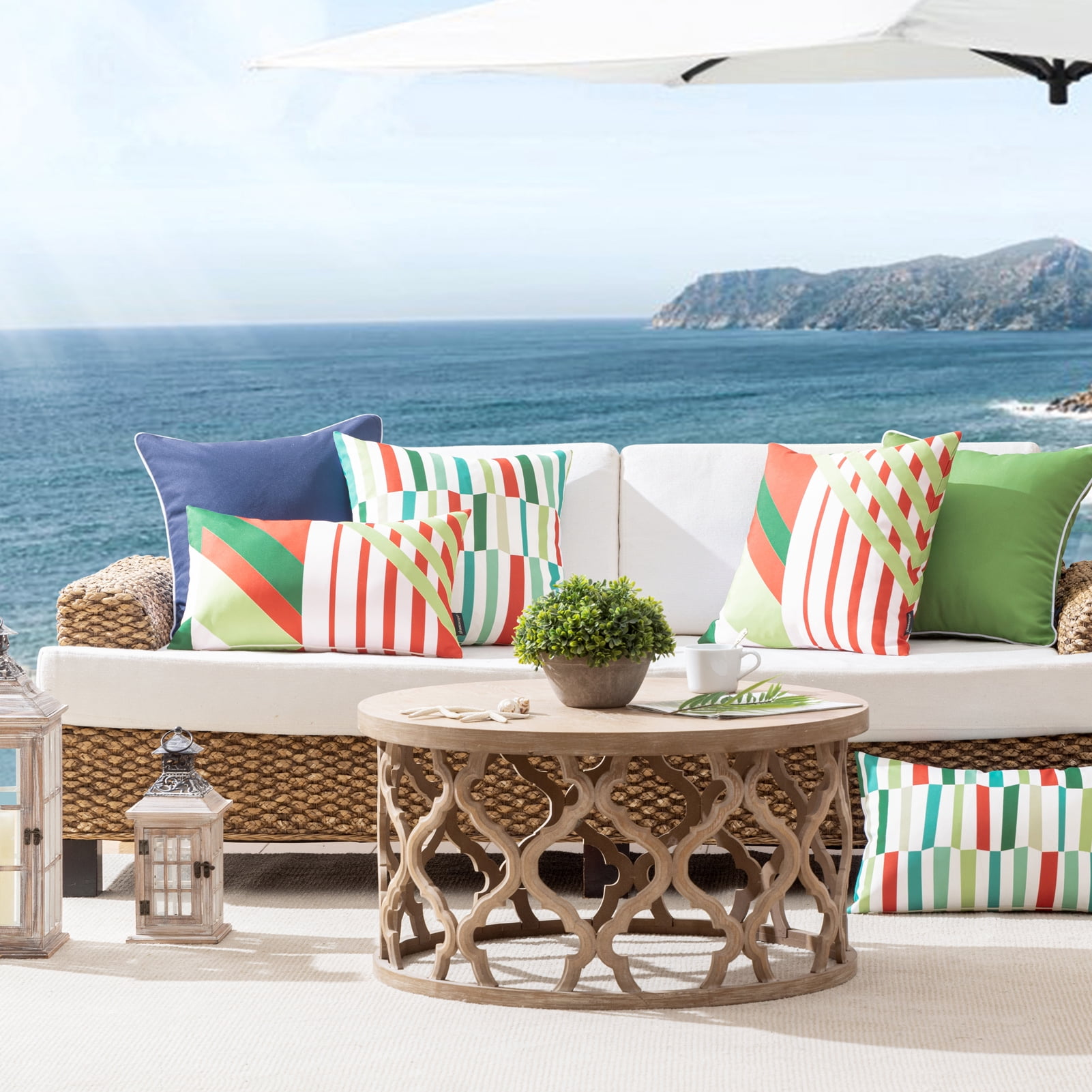 Phantoscope 2 Pack Waterproof Outdoor Decorative Throw Pillow 12x20, Geometric Color Block Patio Cushion Cases for Couch & Tent, Red & Green