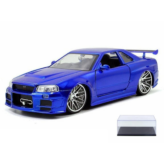 Diecast Car & Display Case Package - Fast & Furious Brian's Nissan Skyline GT-R, Candy Blue - Jada Toys 97173 - 1/24 Scale Diecast Model Toy Car w/Display Case