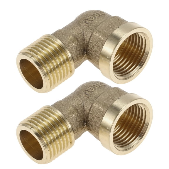 Unique Bargains Brass Pipe Fittings 1/2"Female x 1/2"Male Internal External Thread Elbow 1.81" 2 Pcs