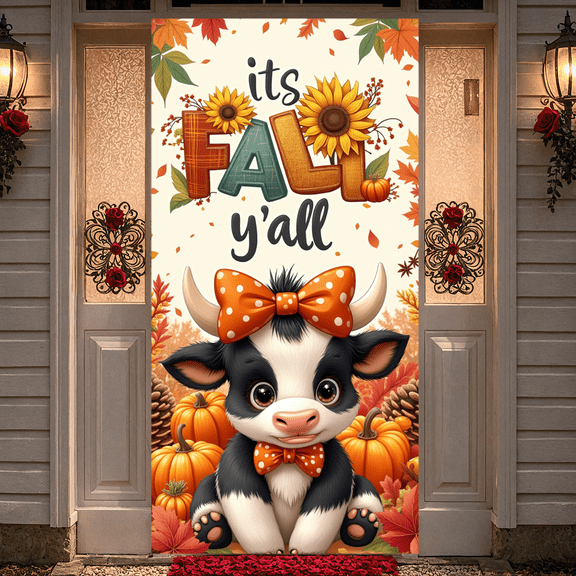 Festive Design Fall Banner Cute Cow Decoration Autumn Theme for Seasonal Celebration Farmhouse Decor Thanksgiving Party
