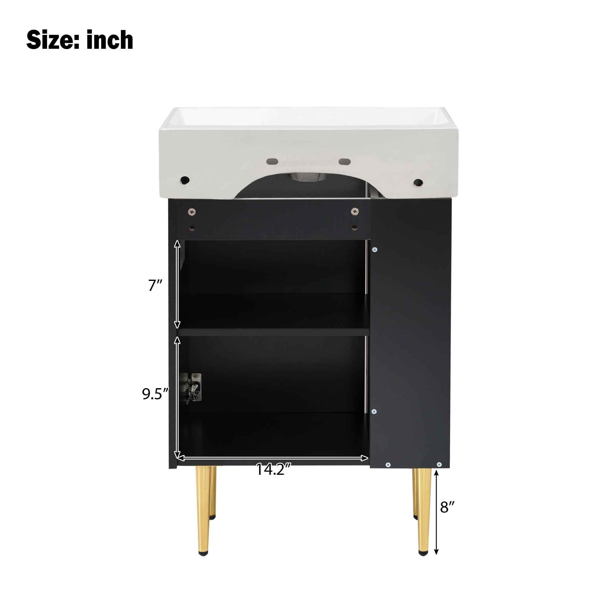 Euroco 21.6" Black Bathroom vanity, Combo Cabinet, Bathroom Storage Cabinet, Single Ceramic Sink, Left side storage