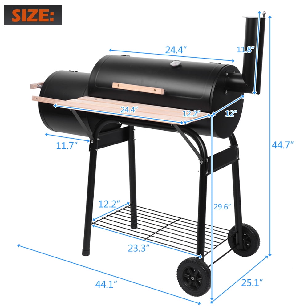 Charcoal BBQ Grills, 30'' Portable Barrel Charcoal Grill Smoker, Outdoor Stainless Steel BBQ Grill Cooking with Temperature Gauge, Metal Grates and 2 wheels for Patio, Porch, Picnic, SS1048
