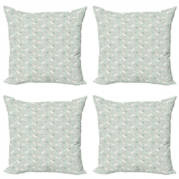 Ambesonne Easter Throw Pillow Cover 4 Pack, Rabbits Flowers Hearts, 24", Multicolor