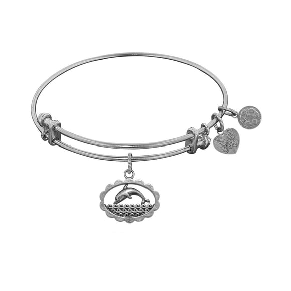 White Smooth Finish Brass Dolphin Angelica Bangle Bracelet, 7.25"