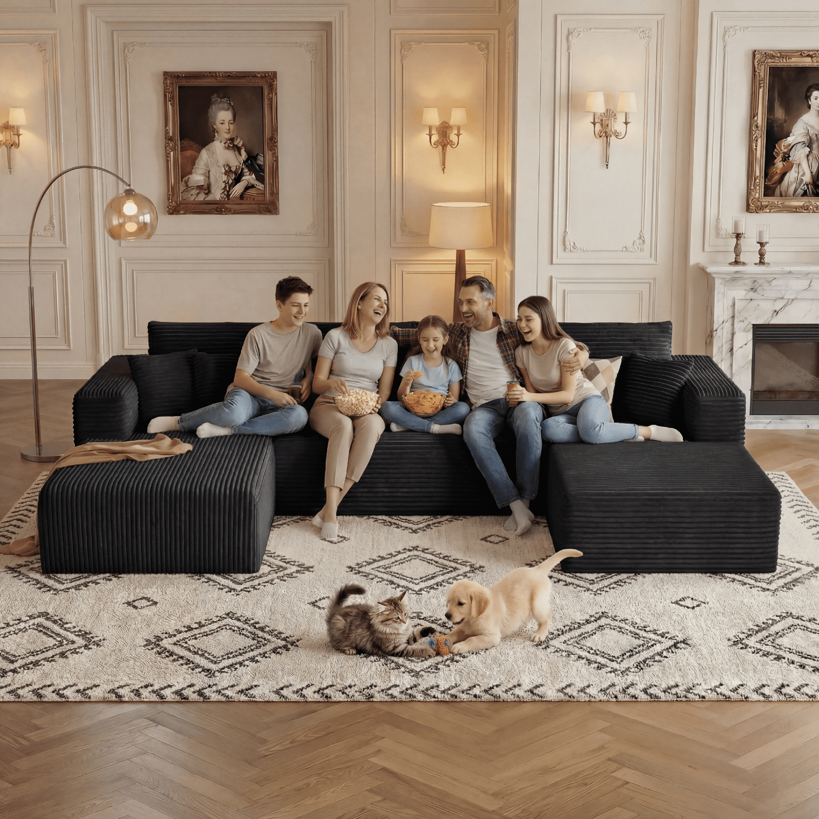 Cubente 134.7" Modular Cloud Sectional Sofa, Cloud Boneless Couch No Assembly Required Reversible U-Shaped Couches with Chaise, Oversized Sofa with 4 Seats for Living Room