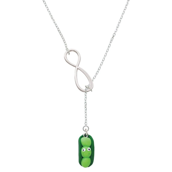 Delight Jewelry Fimo Clay Three Peas in a Pod Silver tone Elegant Infinity Lariat Necklace