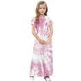 thumbnail image 4 of OGLCCG Girls Summer Maxi Dress Tie Dye Short Sleeve Casual Holiday A Line Flowy Long Dress Loose Boho Beach Dress with Pockets 4-14 Years, 4 of 7