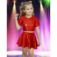 thumbnail image 5 of Happy Cherry Girls Dance Performance Outfit Shiny Kids Sequin Skirt Top Set Metallic Sparkly Clothes Disco Short Sleeve Crop Top with Skirt 2 Pcs 12-13 Years, 5 of 7