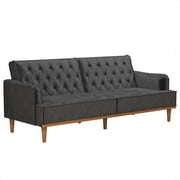 Pemberly Row Vintage Convertible Sofa Bed Futon in Dark Gray Velvet